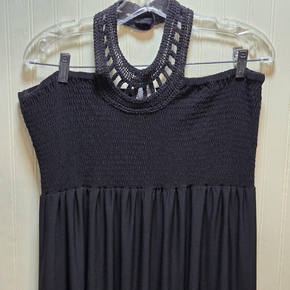 madison leigh Dresses & Skirts - Madison Leigh Dress Womens 14 Black Smocked Halter Crochet Maxi Sundress Casual